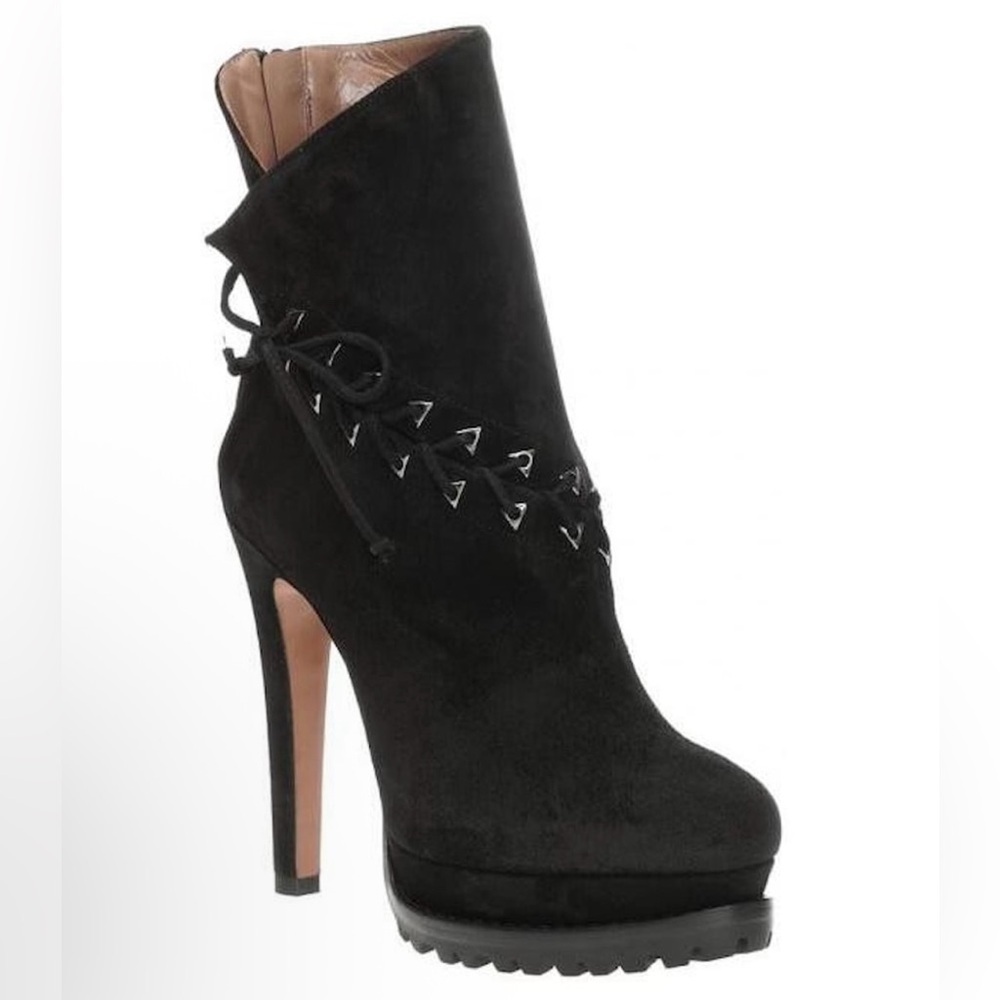 New- Azzedine Alaïa Lace-Up Suede Leather Platform Ankle Boots.Size: 37.5